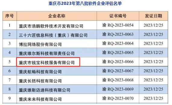 钱宝科技成为“双软”认证企业